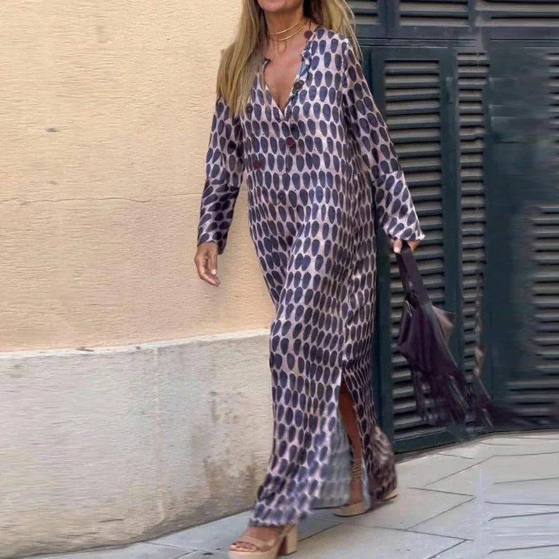Carolina | Vestido Elegante con Estampado Marrón