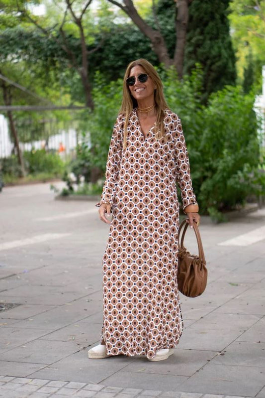 Carolina | Vestido Elegante con Estampado Marrón
