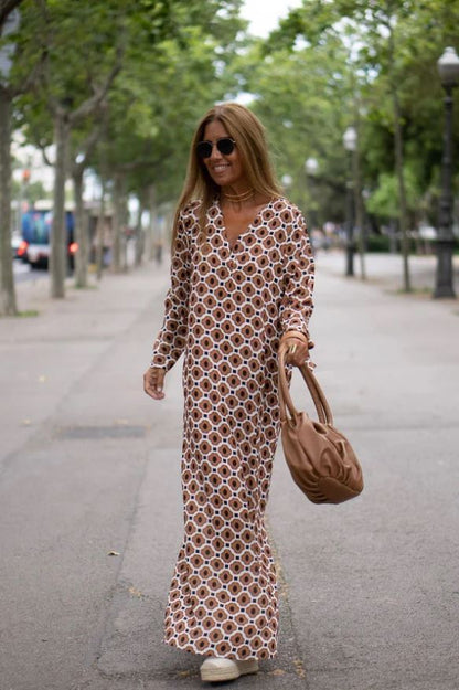 Carolina | Vestido Elegante con Estampado Marrón
